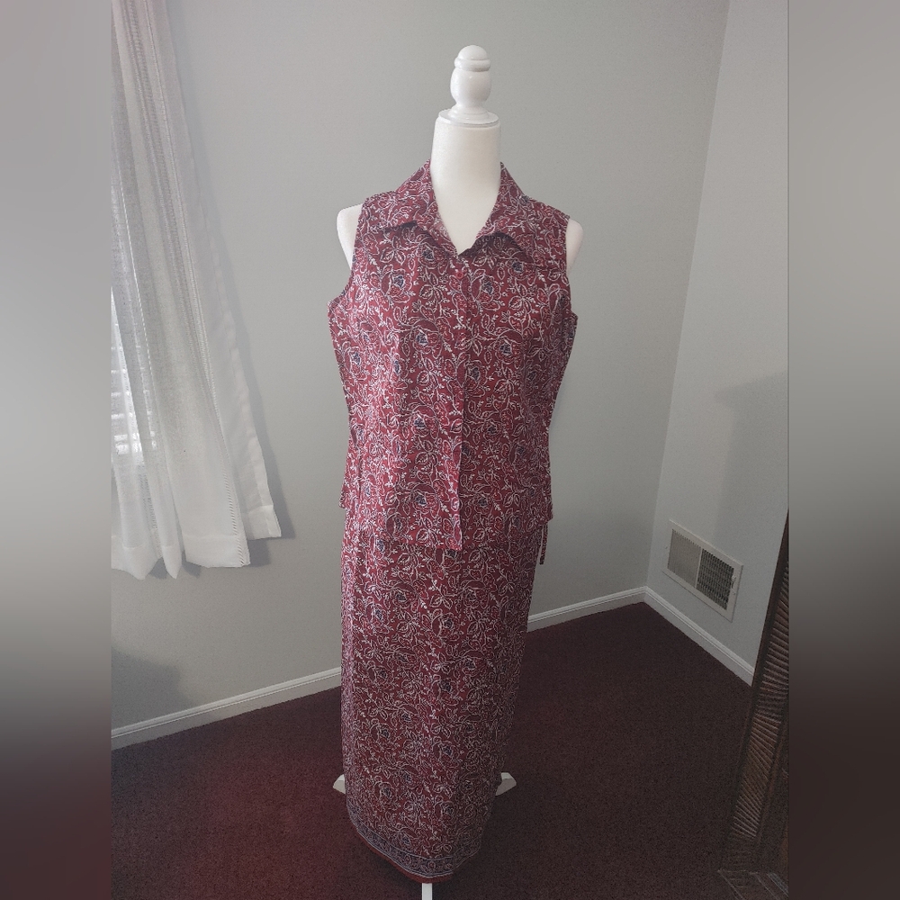 Pretty Two Piece Maxi Skirt And Sleeveless Button Down Shirt